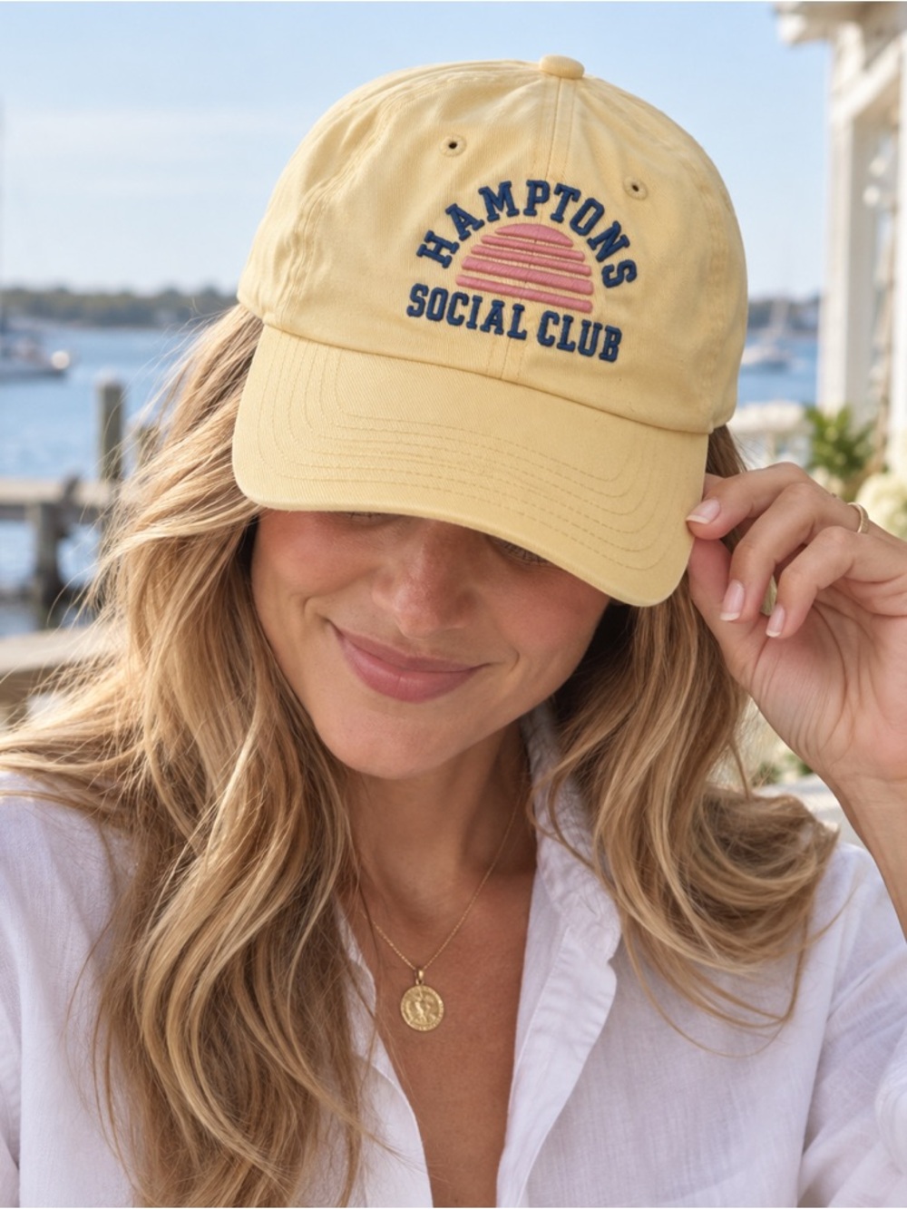 American Needle Hamptons Social Club Yellow Embroidered Adjustable Baseball Cap
